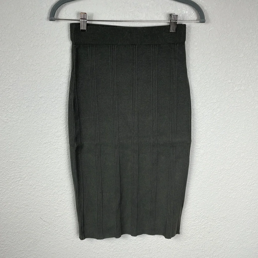 NWT L’Agence Jessica Rib Knit Midi Skirt Pencil Green Gray Juniper Sz XS